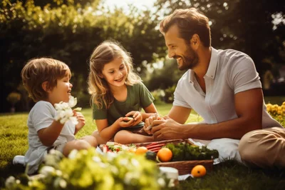 Father and Children Having a Picnic in the Park