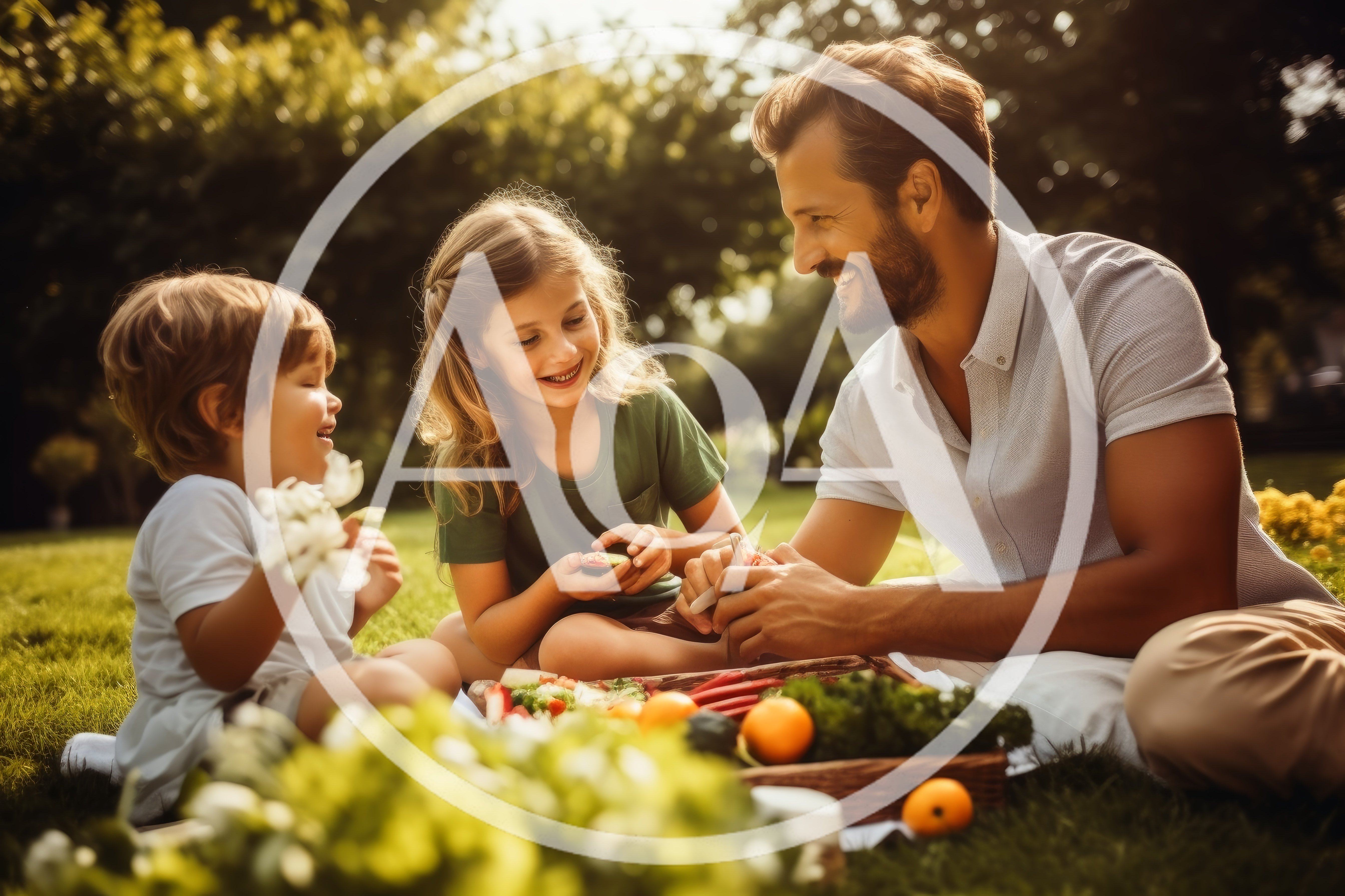 Father and Children Having a Picnic in the Park