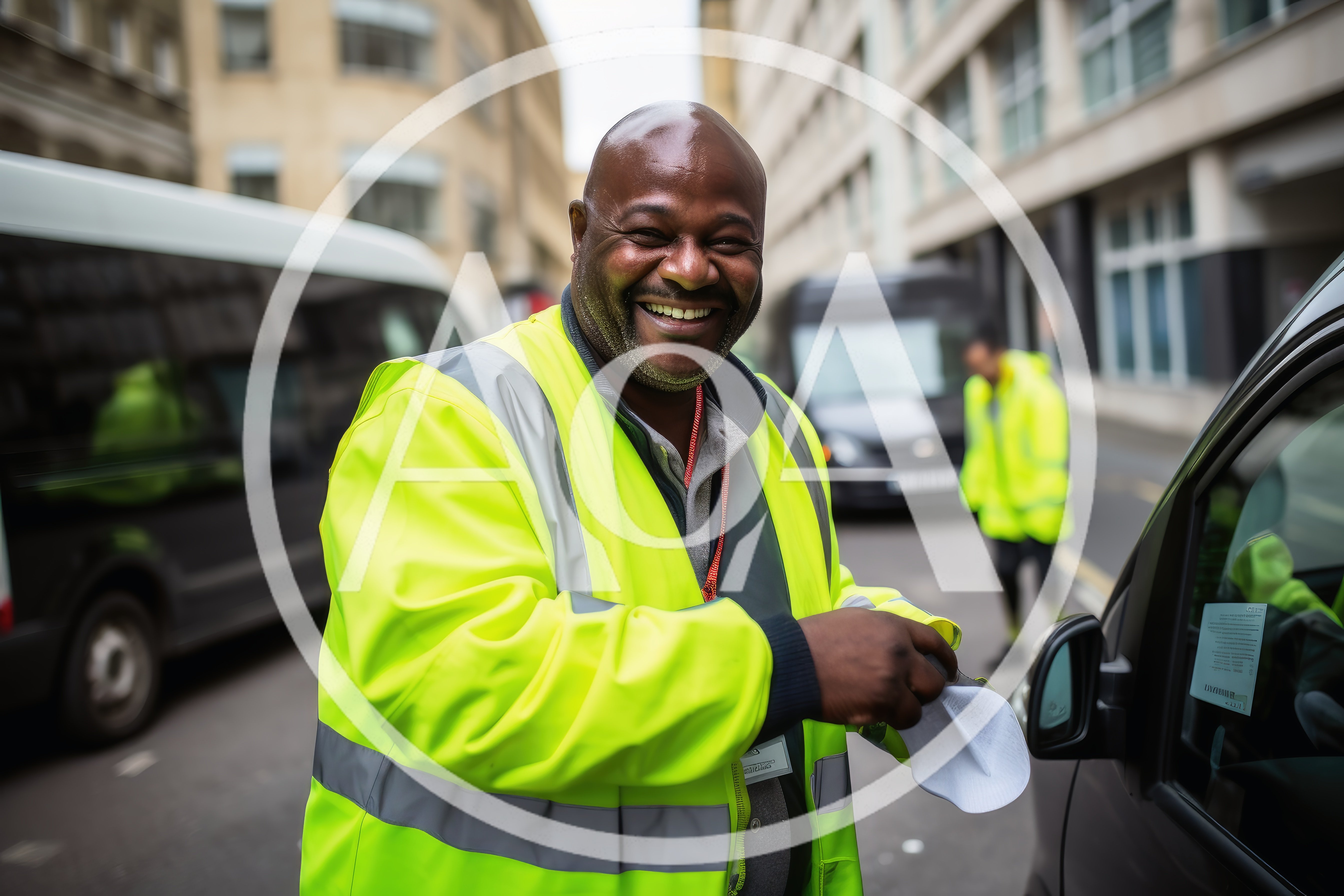 Smiling Traffic Warden In High Visibility Jacket