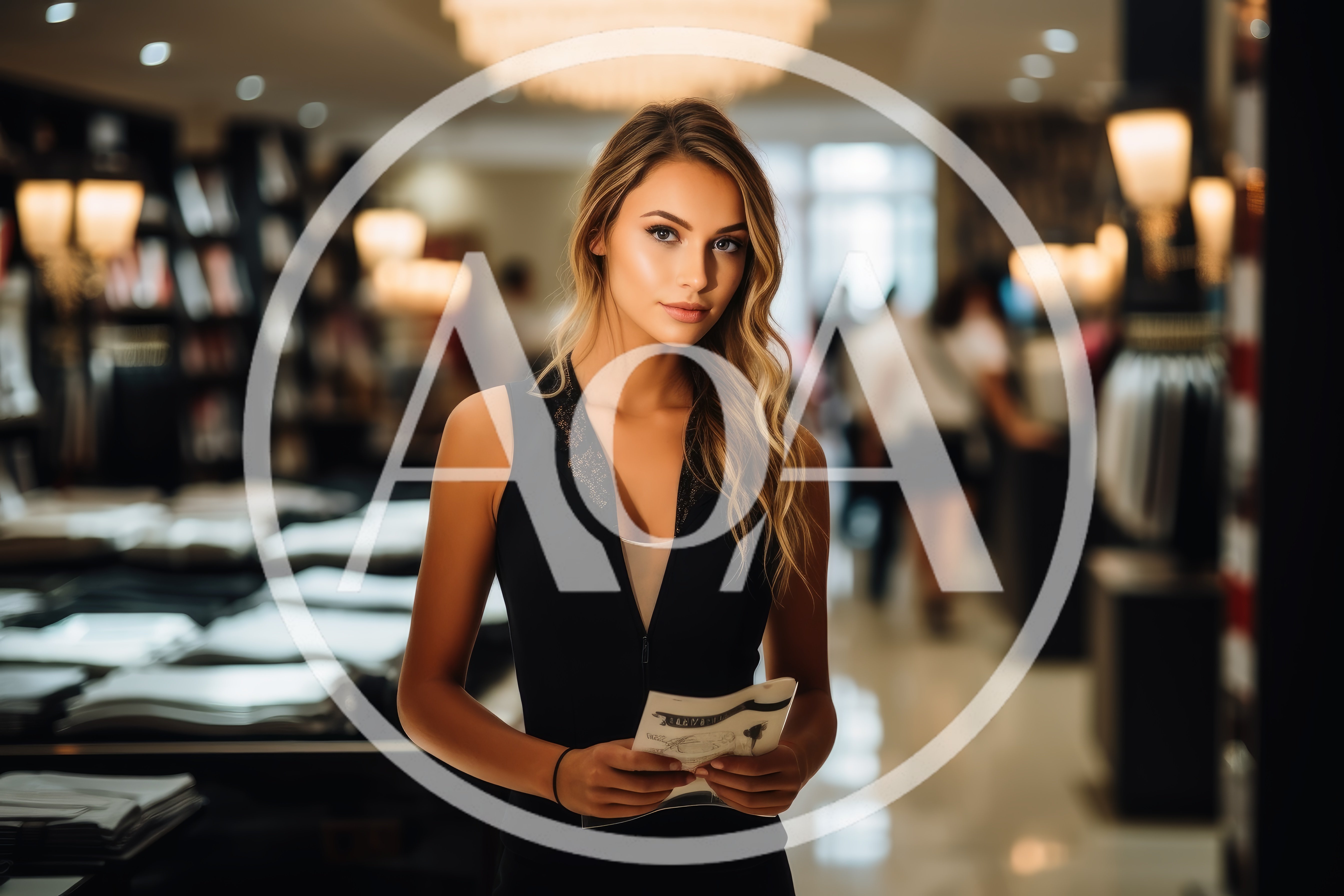 Elegant Woman Holding A Brochure In A Luxury Boutique
