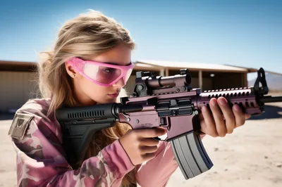Young Woman Practicing Target Shooting At Outdoor Range