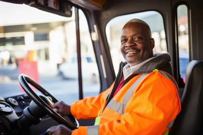 Smiling African American Truck Driver In Cab