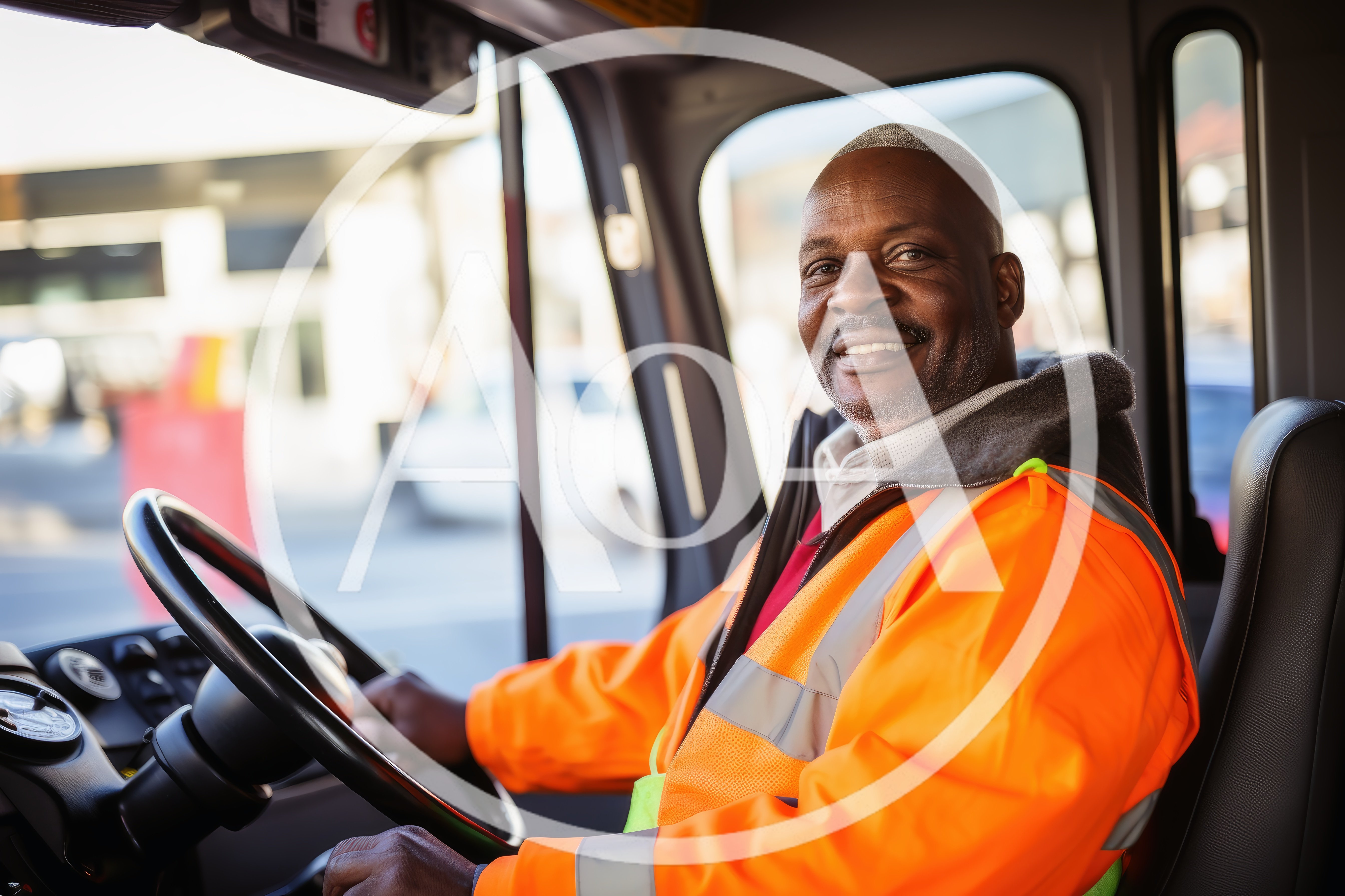 Smiling African American Truck Driver In Cab