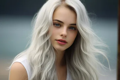 Portrait Of A Young Woman With Long Platinum Hair