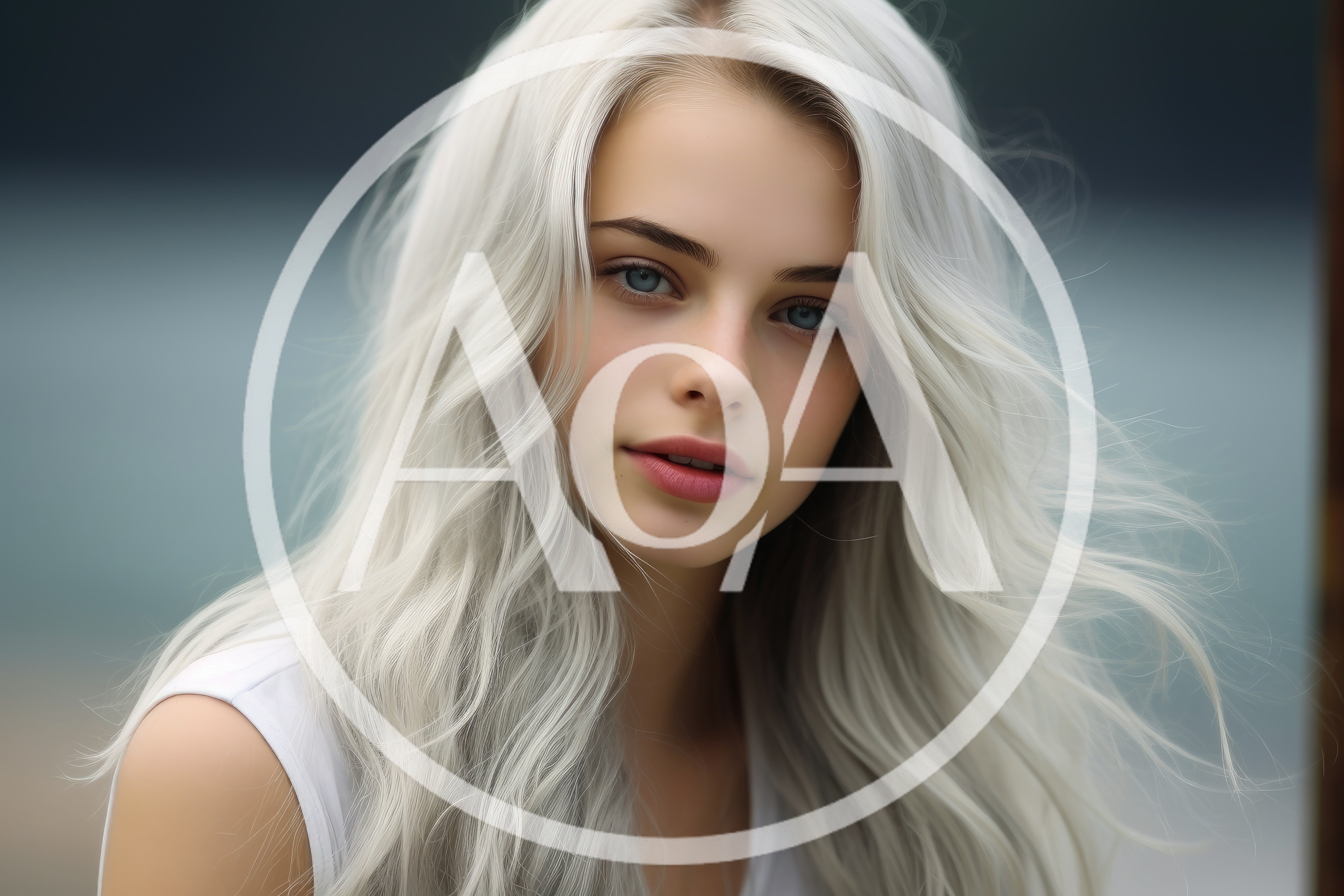 Portrait Of A Young Woman With Long Platinum Hair