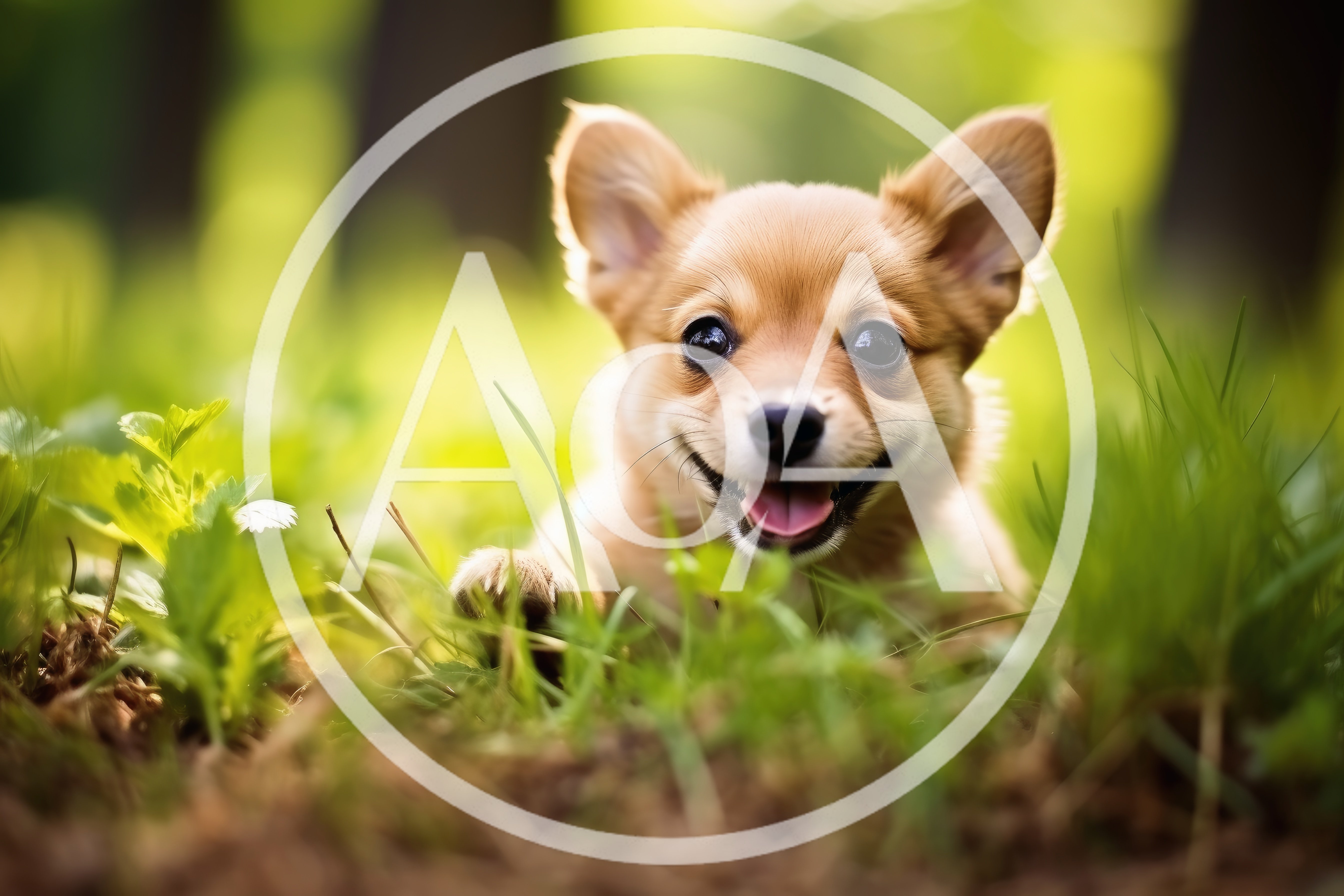 Happy Puppy Resting In Lush Green Grass