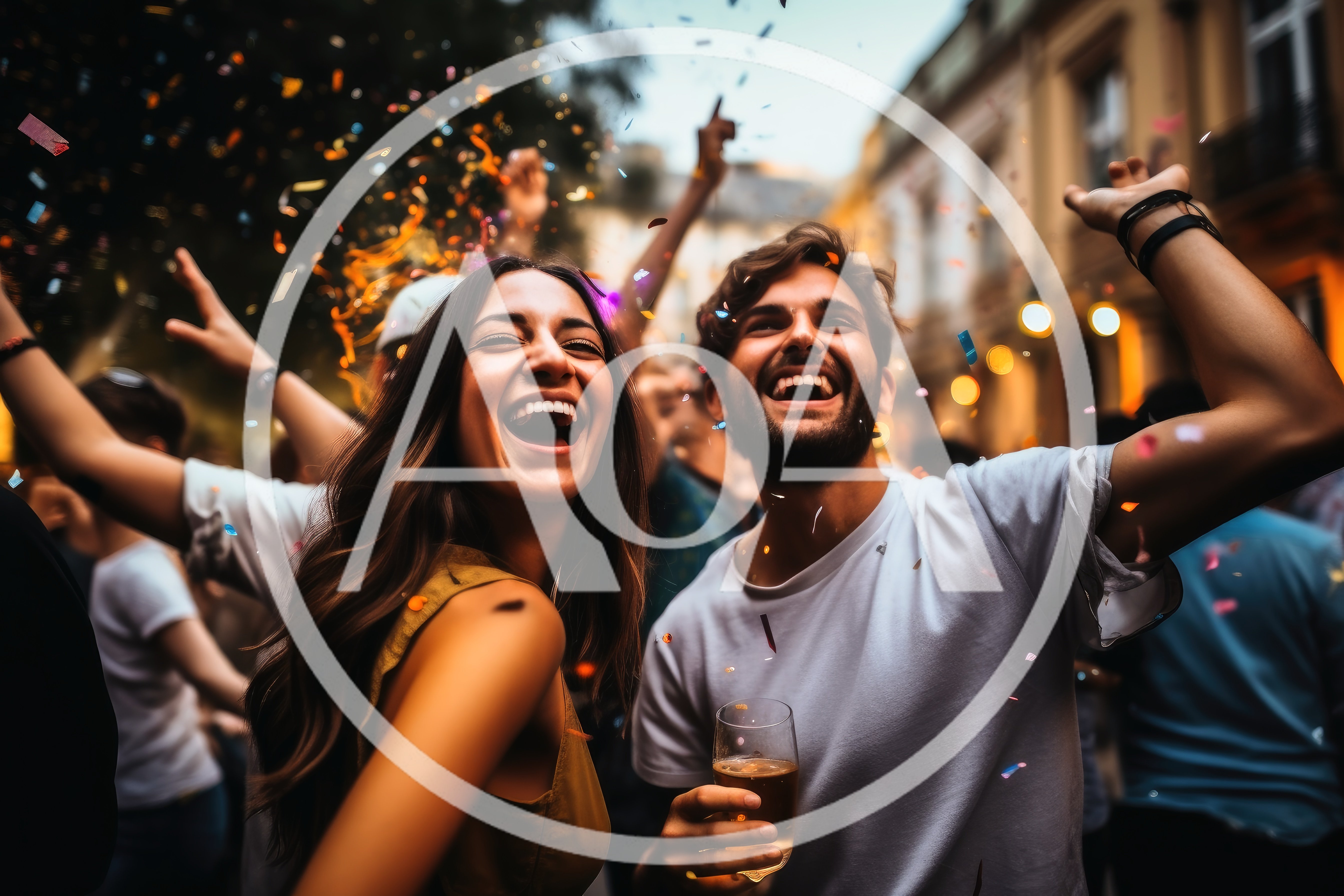 Young Couple Celebrating With Confetti At An Outdoor Party