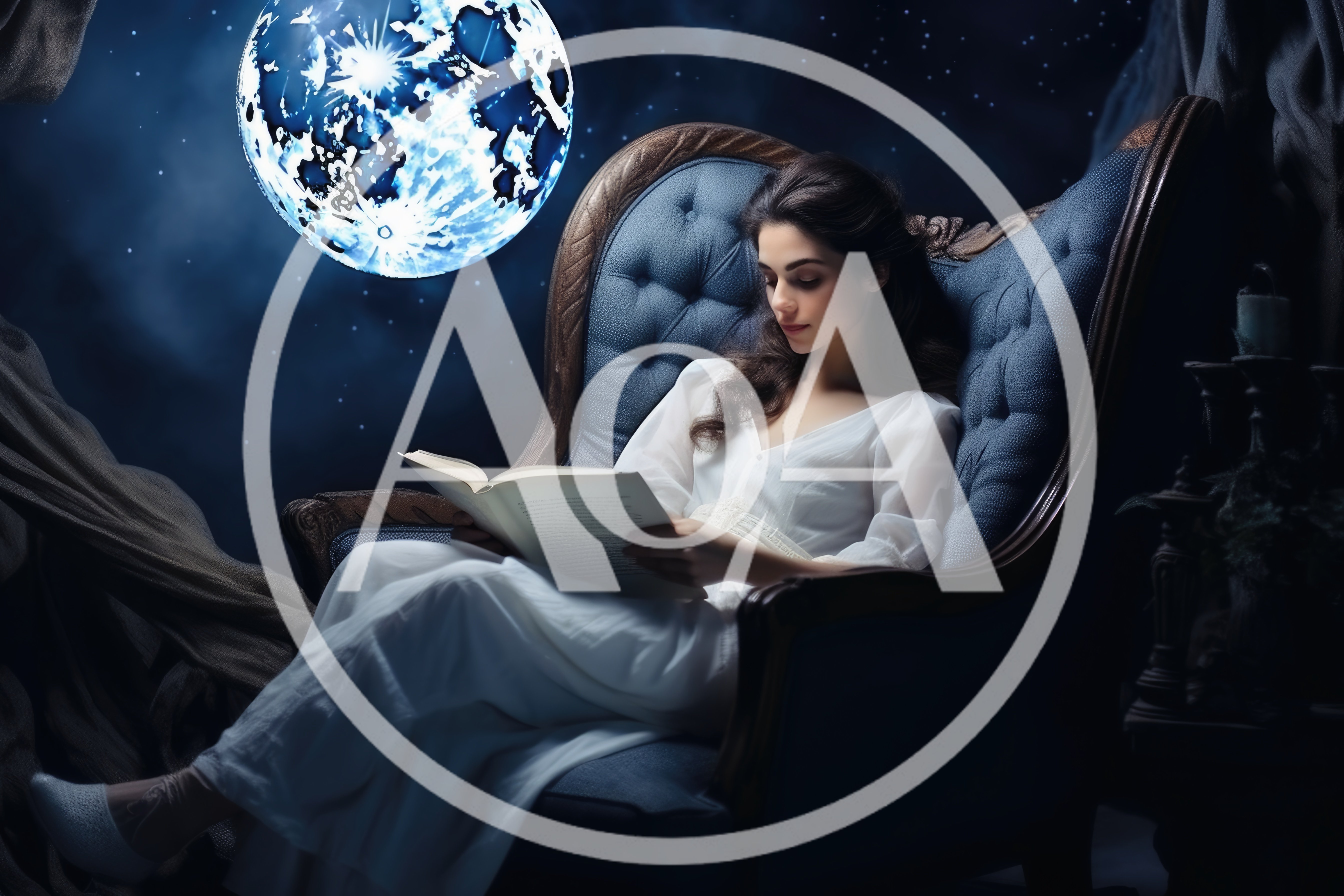 Woman Reading A Book In A Moonlit Armchair