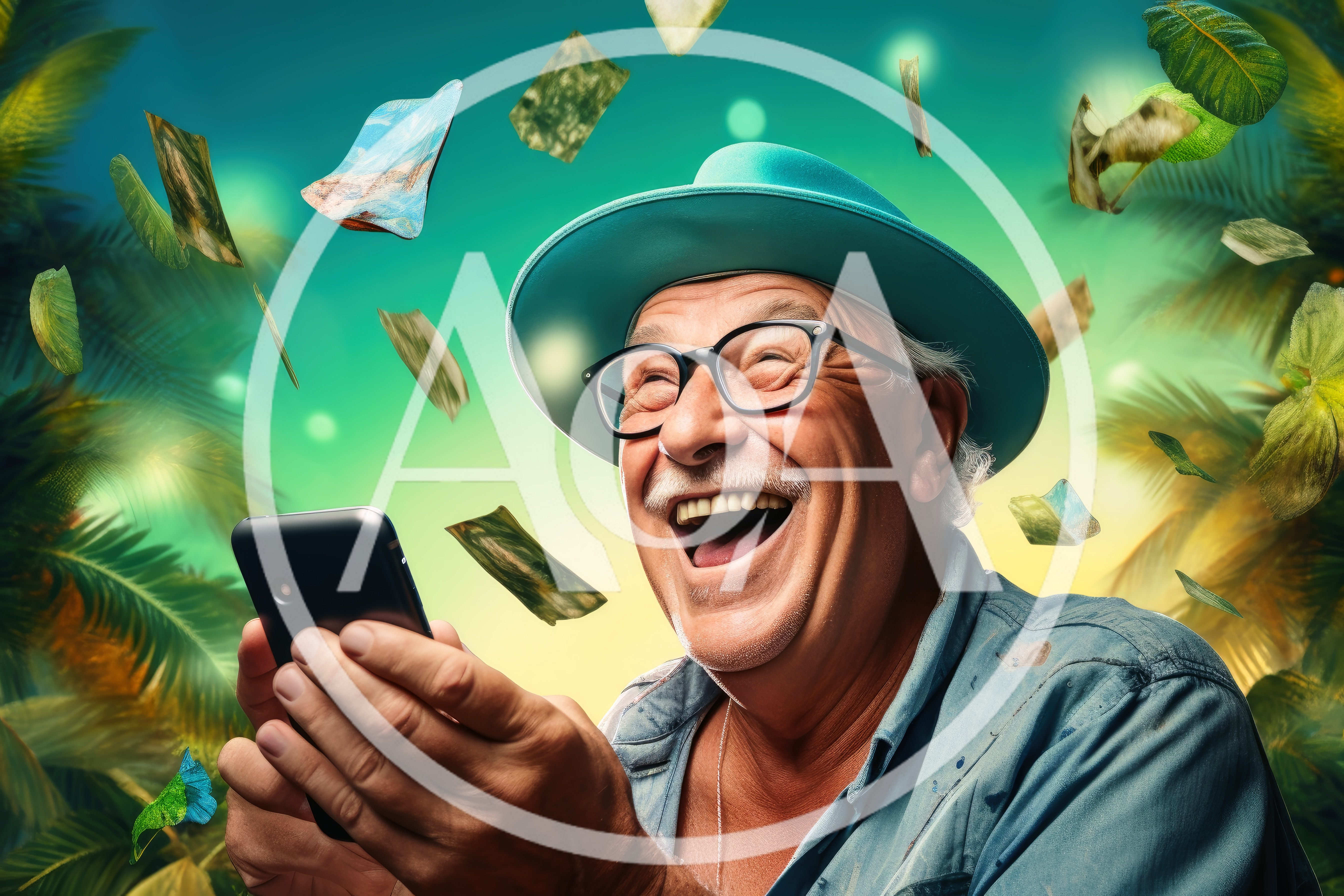 Excited Senior Man Using Smartphone Outdoors