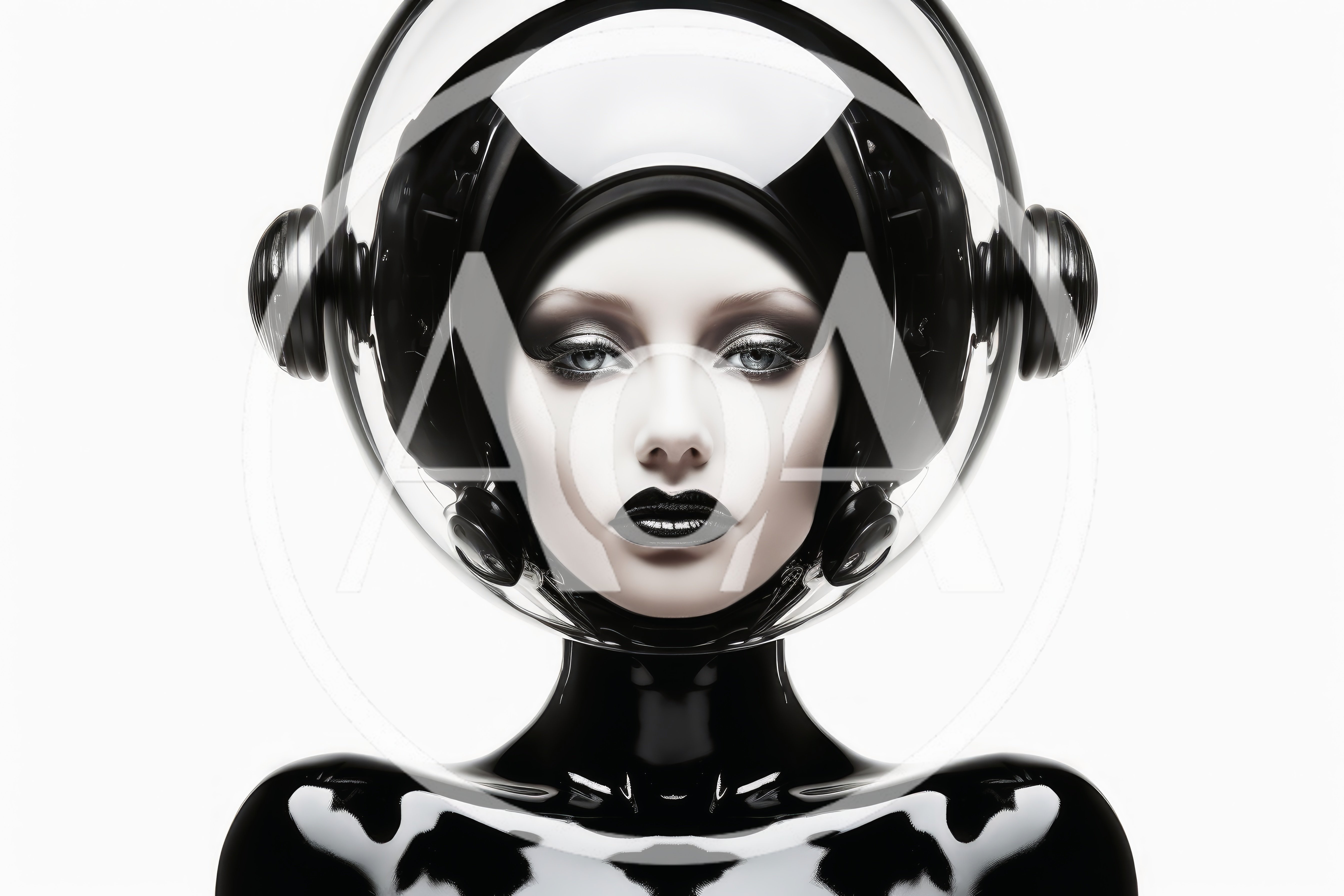 Futuristic Woman Wearing A Glossy Black Space Helmet