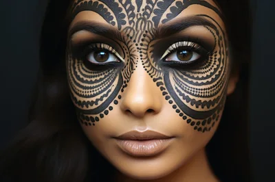 Close Up Portrait Of Woman With Intricate Tribal Face Paint