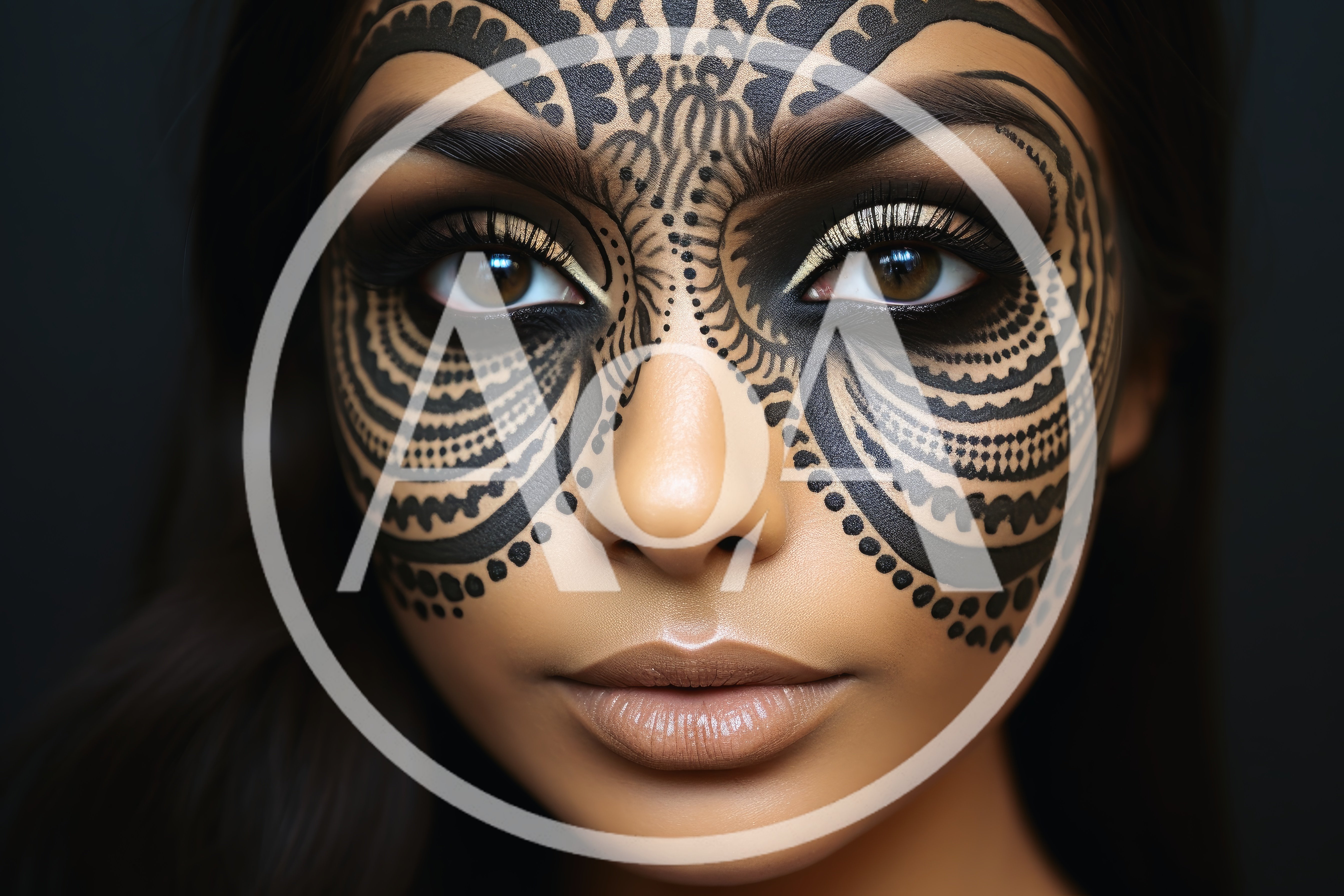 Close Up Portrait Of Woman With Intricate Tribal Face Paint