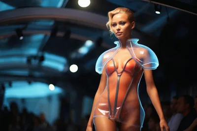 Futuristic Fashion Model Walking On A Runway