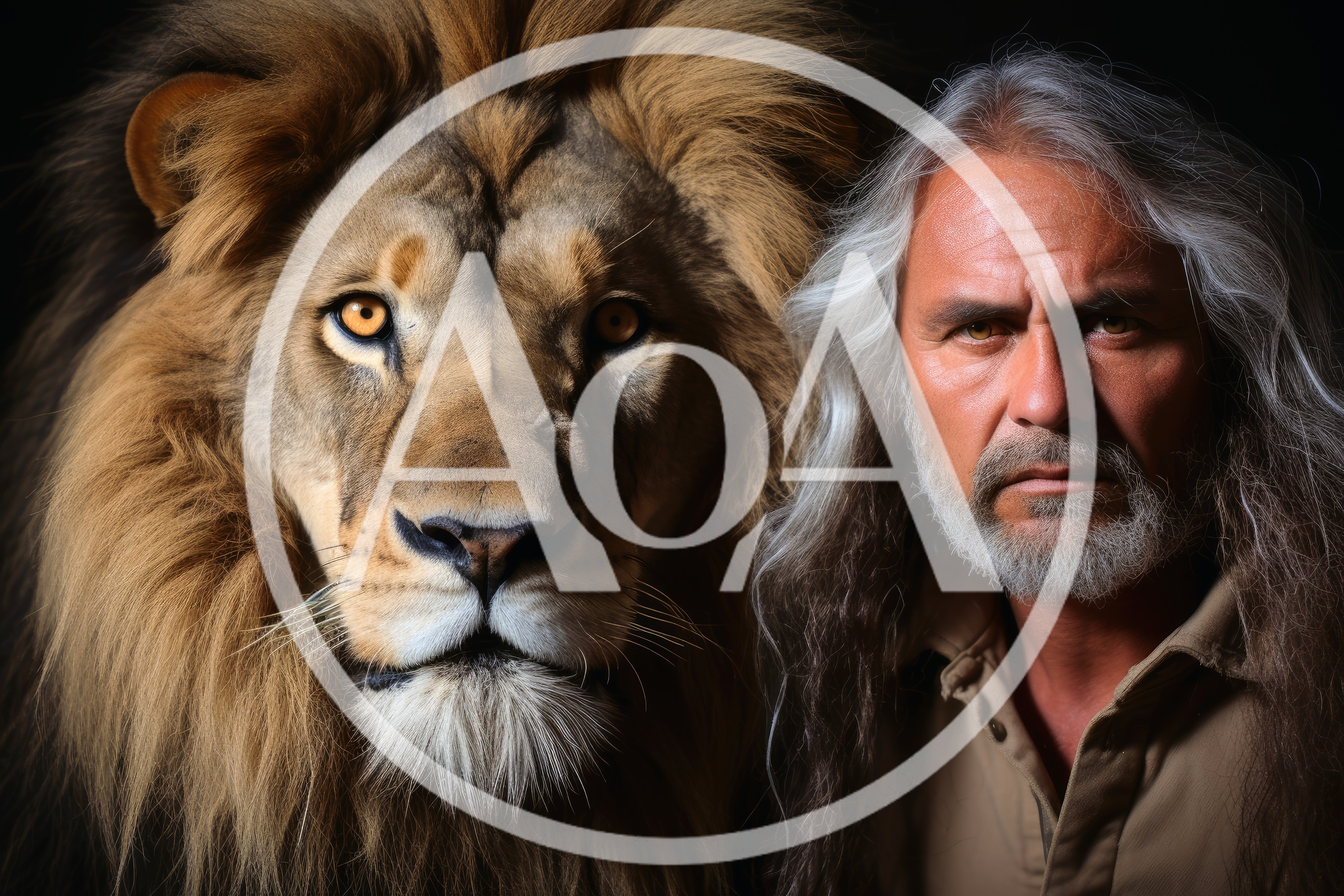 Portrait Of A Man With A Majestic Lion