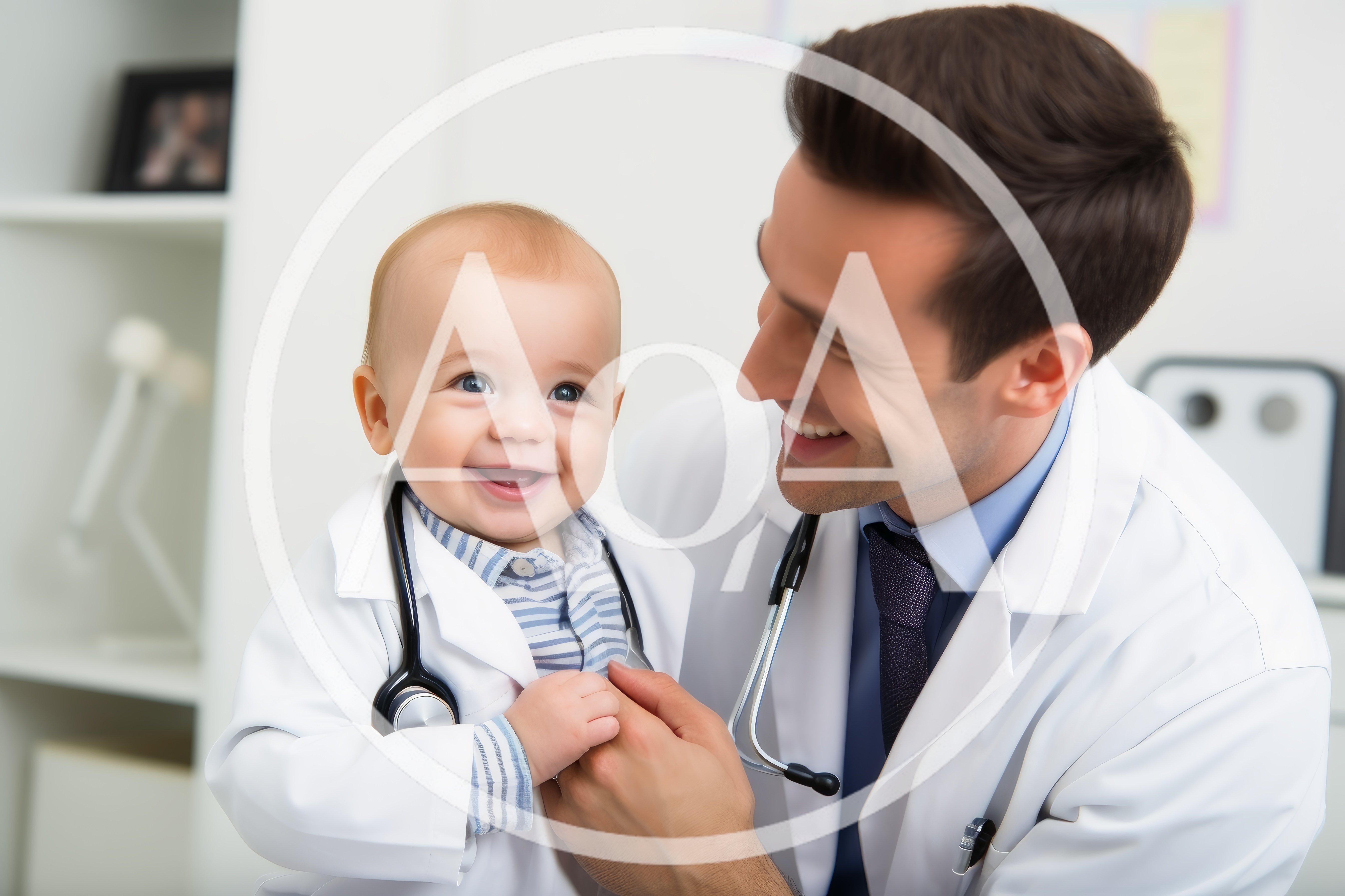 Male Pediatrician Smiling At A Baby In A Lab Coat