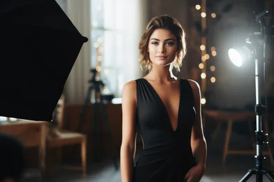 Professional Model Posing In A Photography Studio