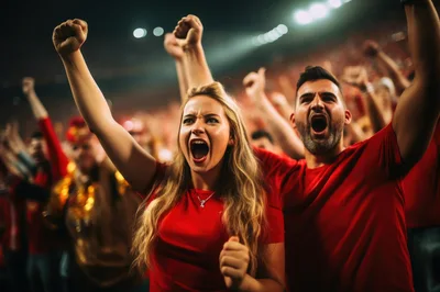 Excited Sports Fans Cheering In A Stadium