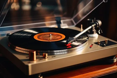 Vintage Turntable Playing A Vinyl Record