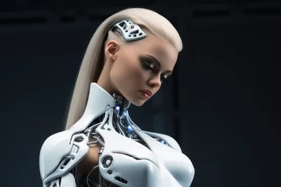 Portrait Of A Futuristic Blonde Android Cyborg
