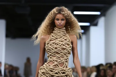 Fashion Model Wearing Avant Garde Rope Dress