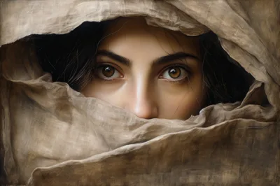 Close Up Portrait Of A Woman Wearing A Headscarf