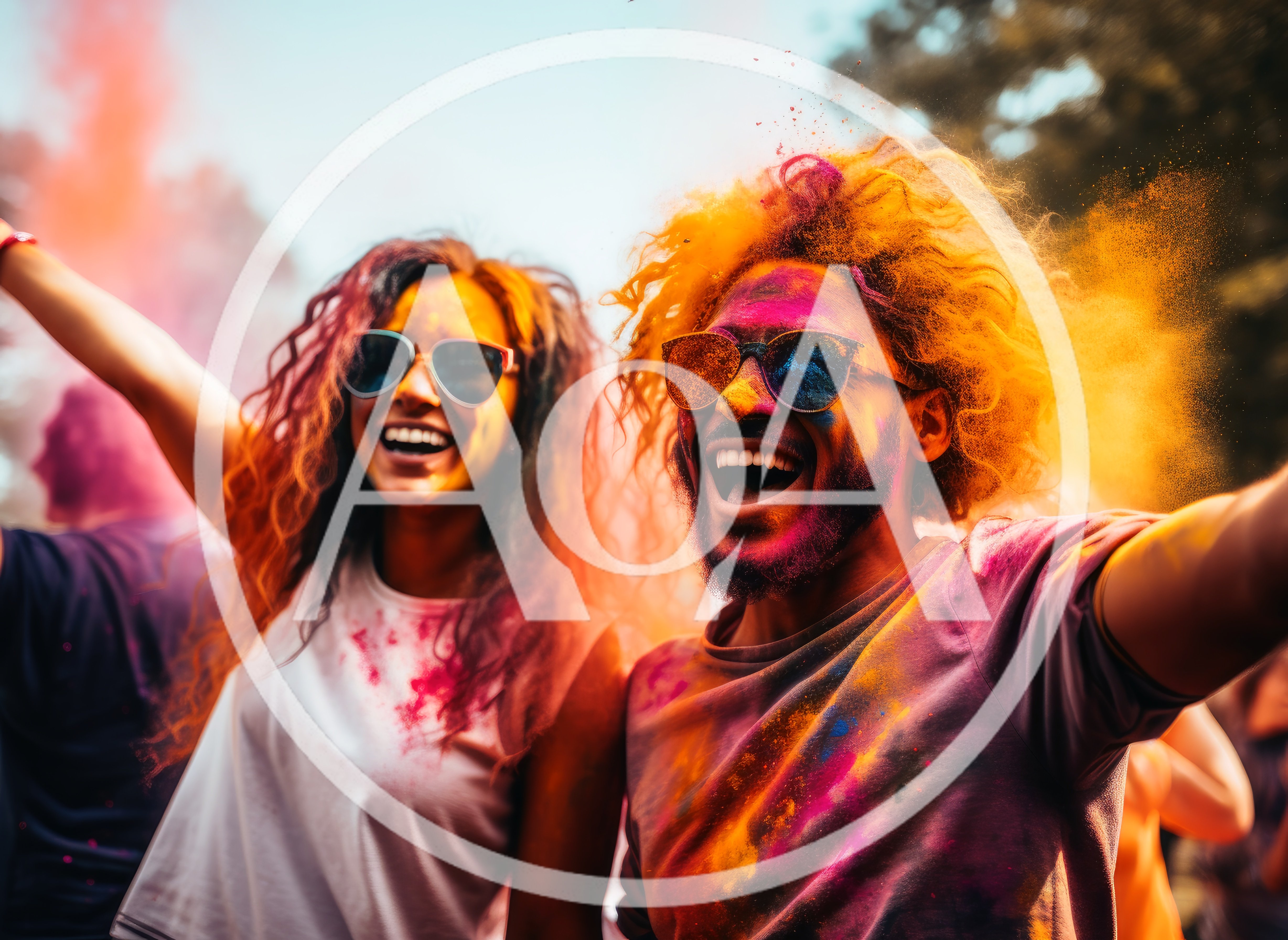 Happy Friends Celebrating Holi Festival With Colorful Powder