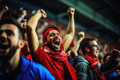 Excited Sports Fans Cheering In A Stadium