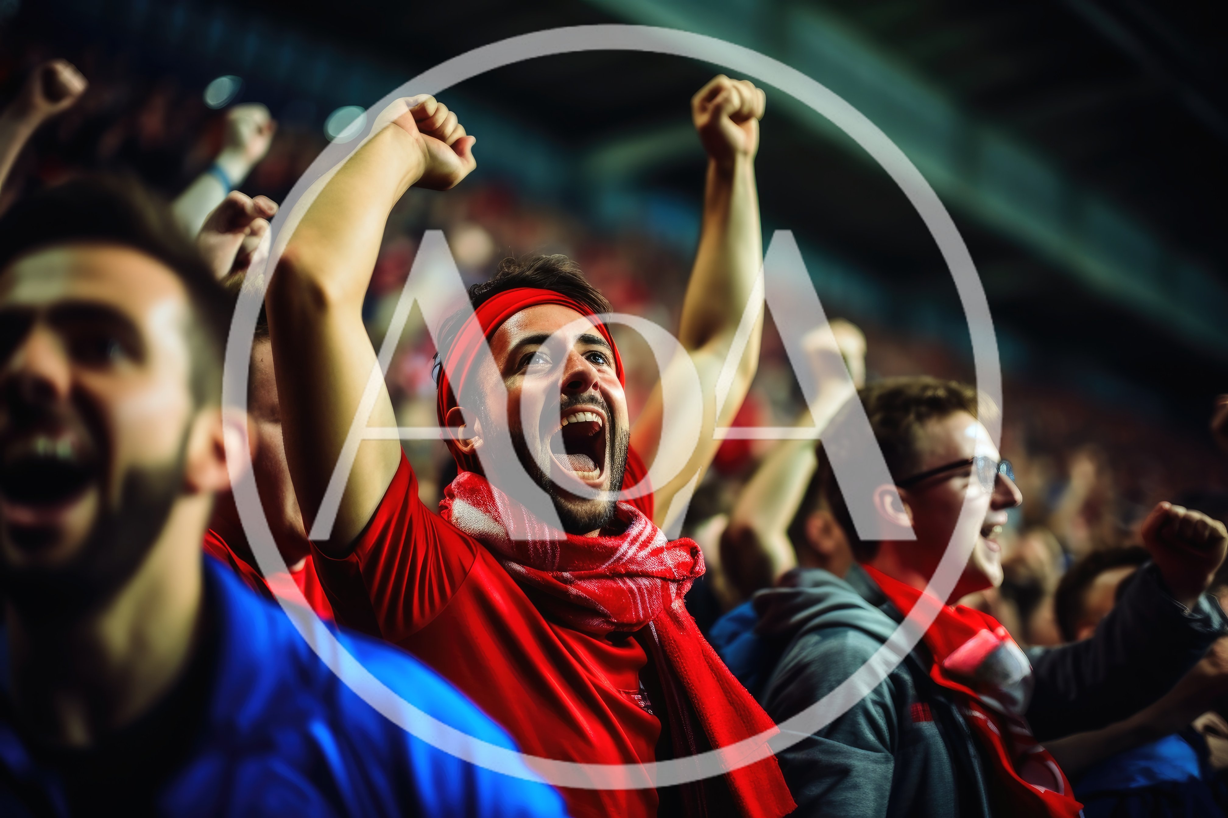 Excited Sports Fans Cheering In A Stadium