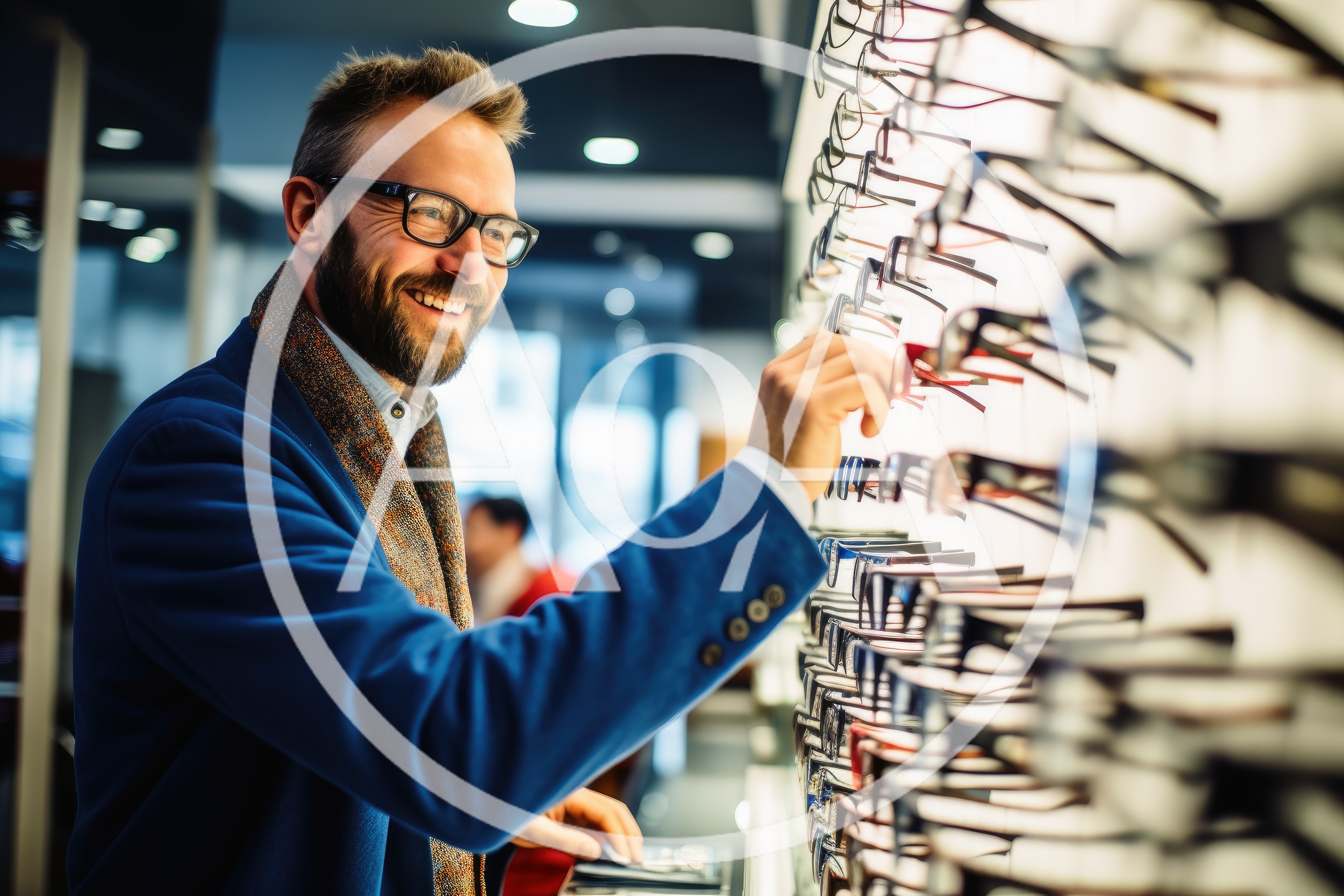 Man Choosing Eyeglasses In An Optical Store