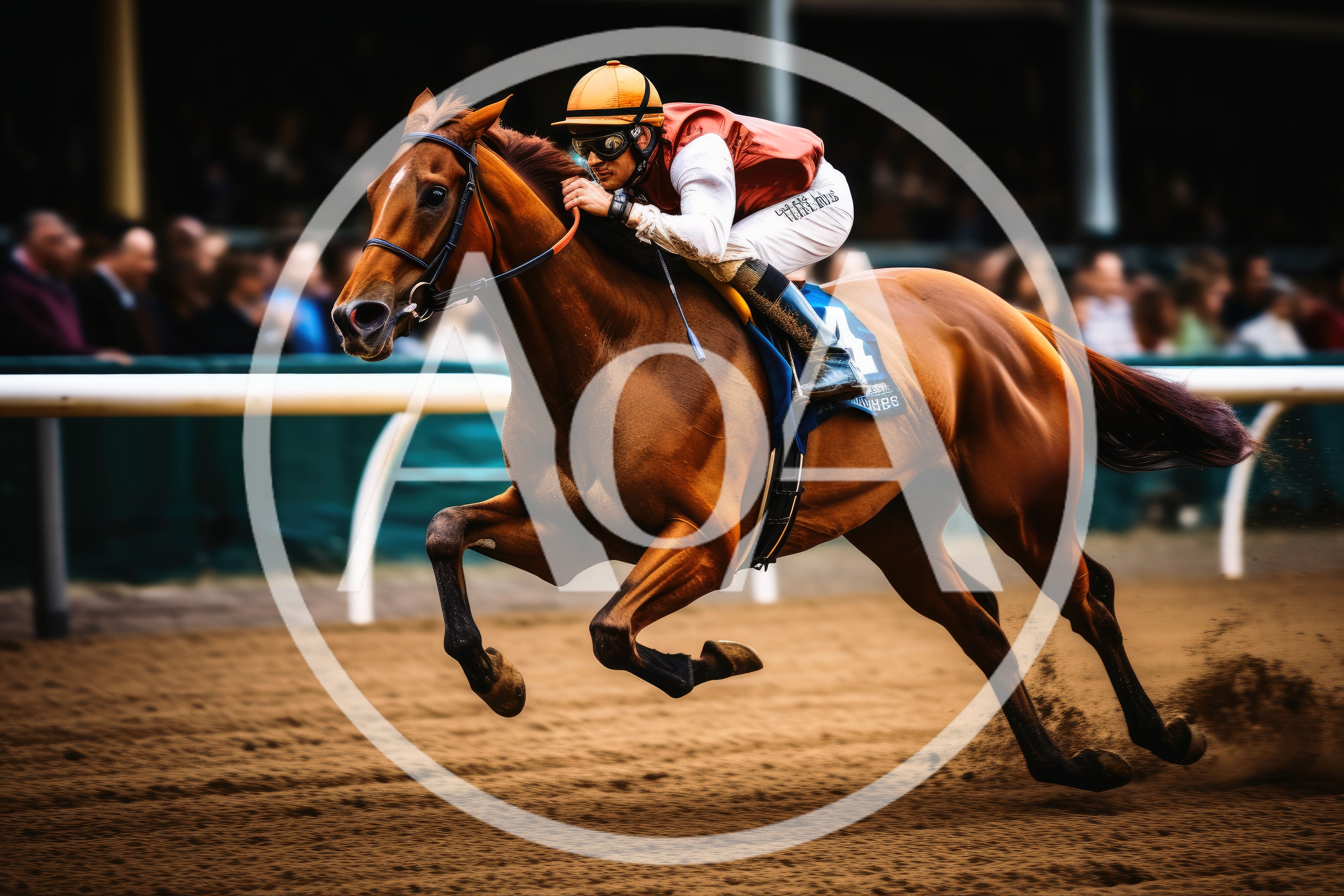 Thoroughbred Racehorse Galloping On Dirt Track