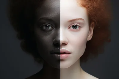 Split Face Portrait With Contrasting Skin Tones