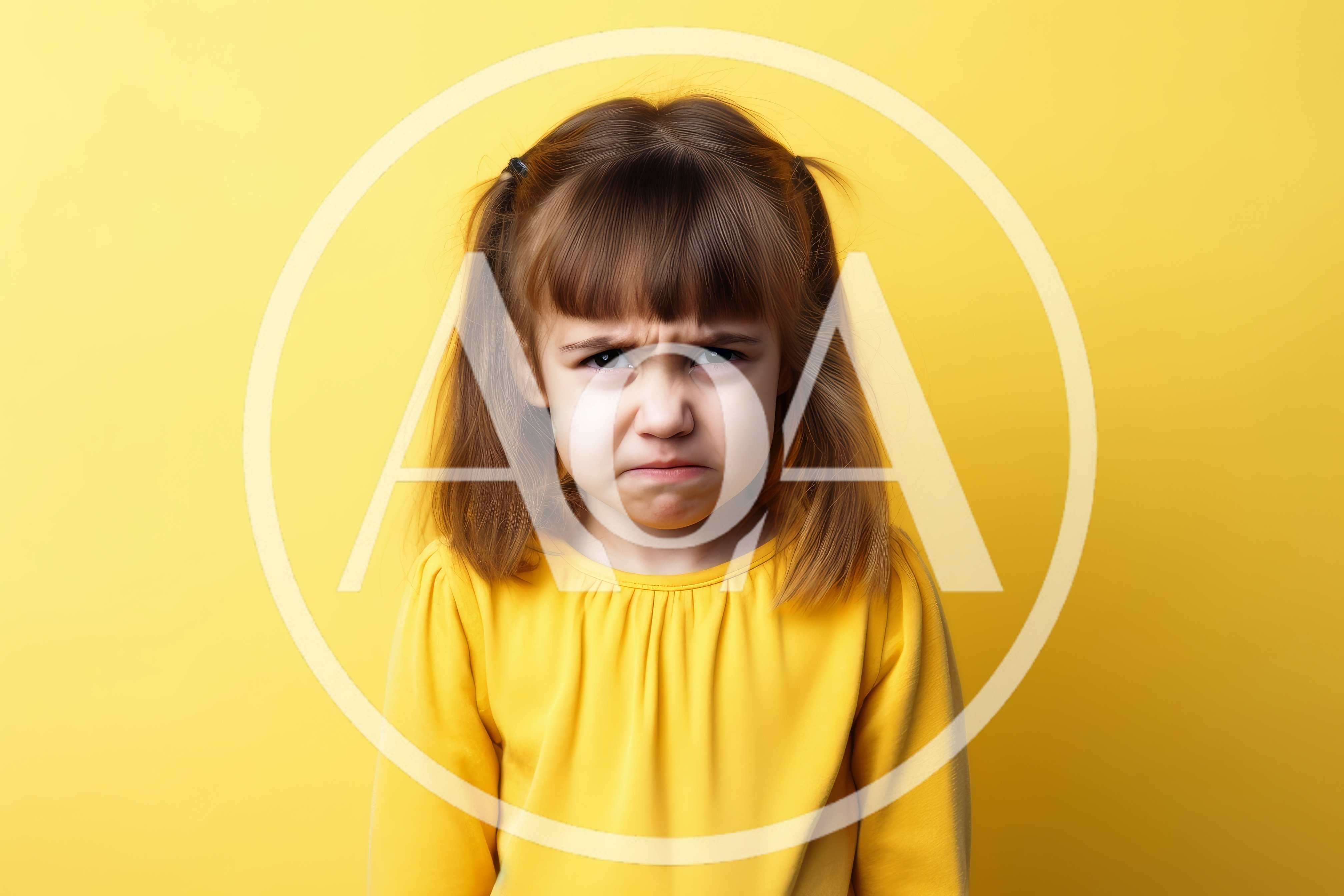 Portrait Of A Grumpy Little Girl In Yellow