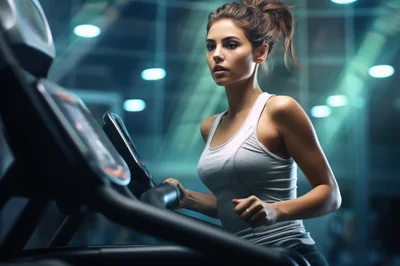 Young Woman Exercising on Treadmill in Modern Gym