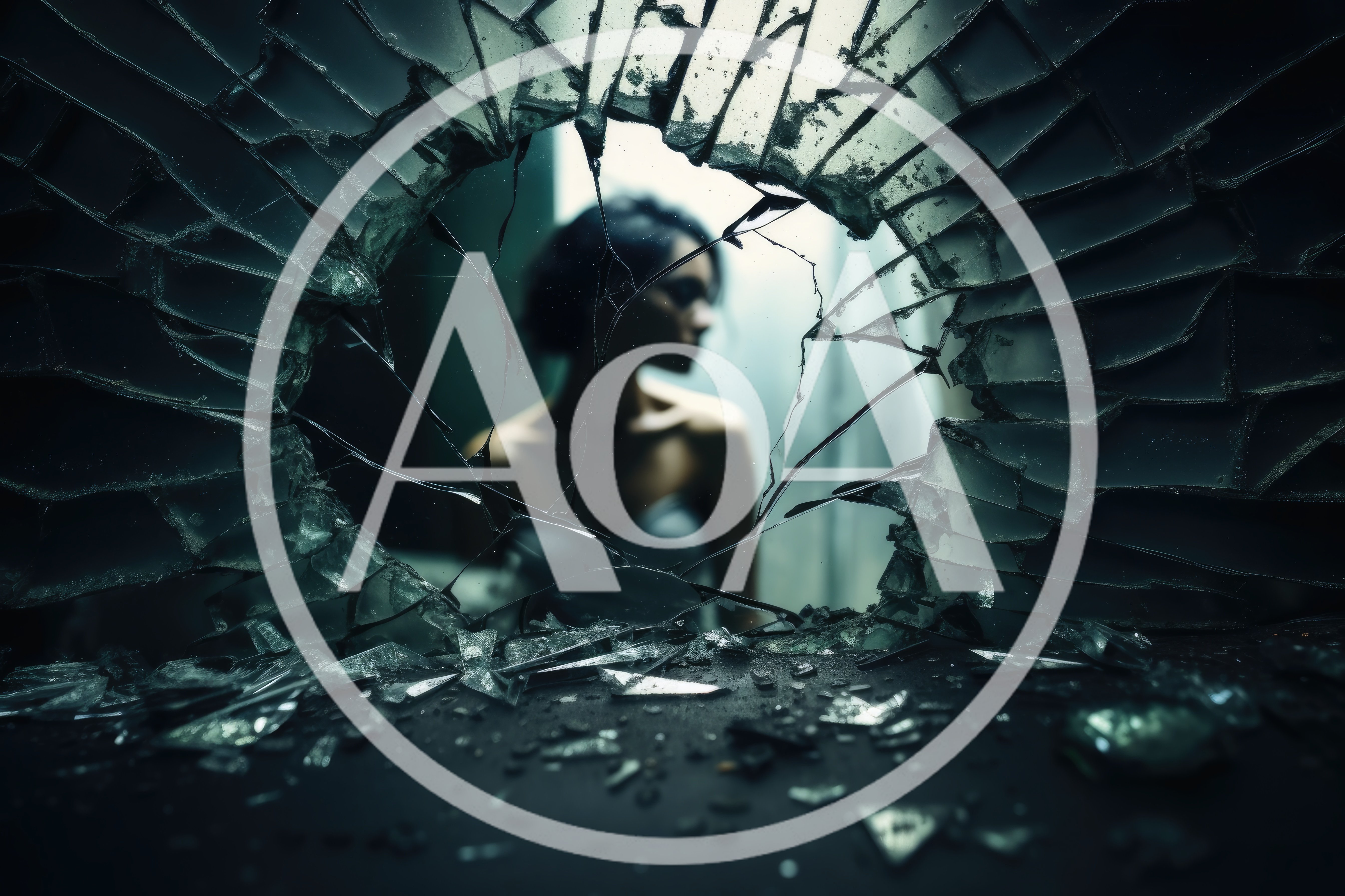 Woman Seen Through Shattered Glass Window