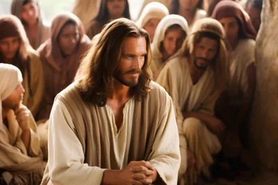 Jesus Christ Sitting Among His Disciples In A Crowd