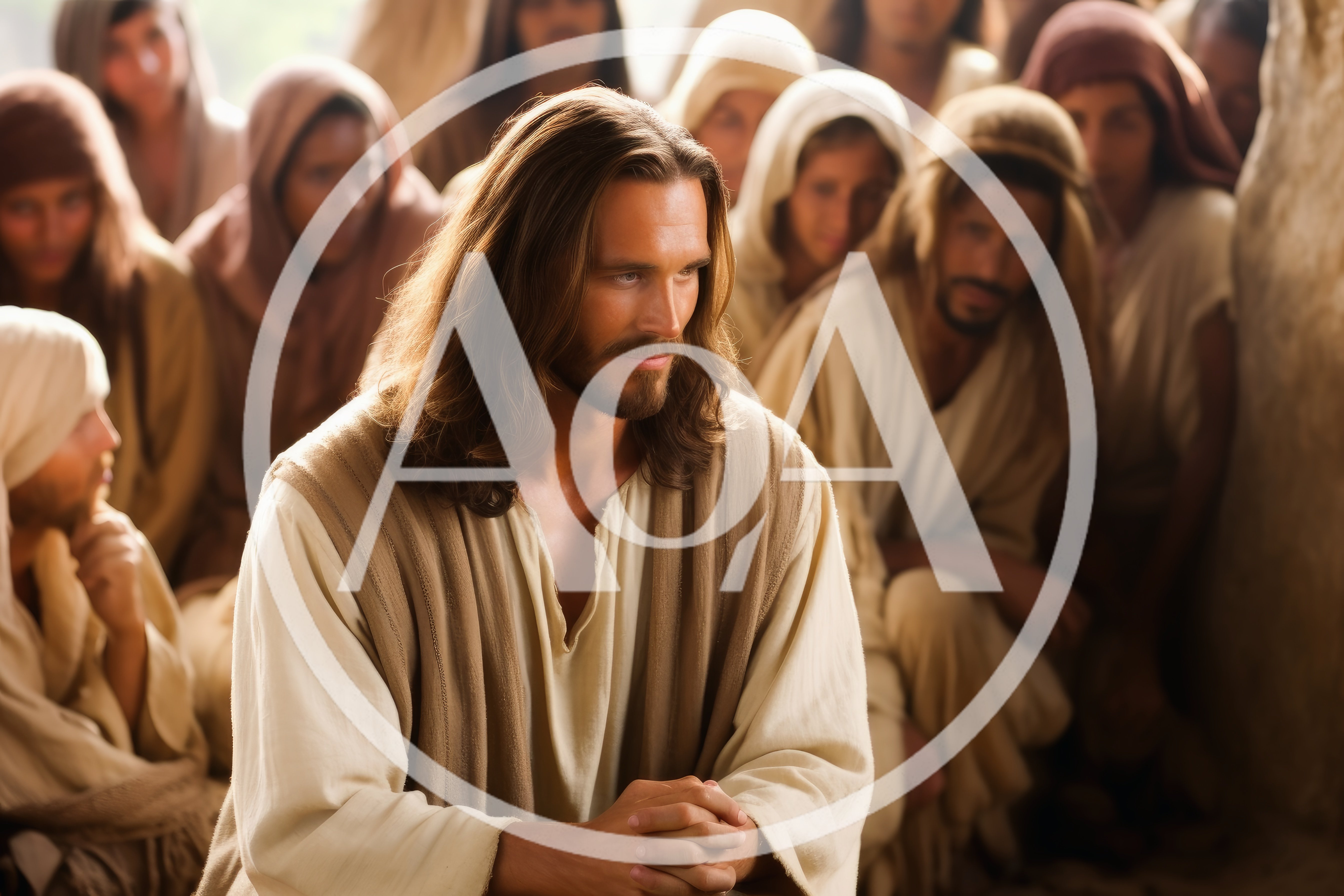 Jesus Christ Sitting Among His Disciples In A Crowd