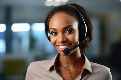 Smiling African American Customer Service Representative Wearing Headset