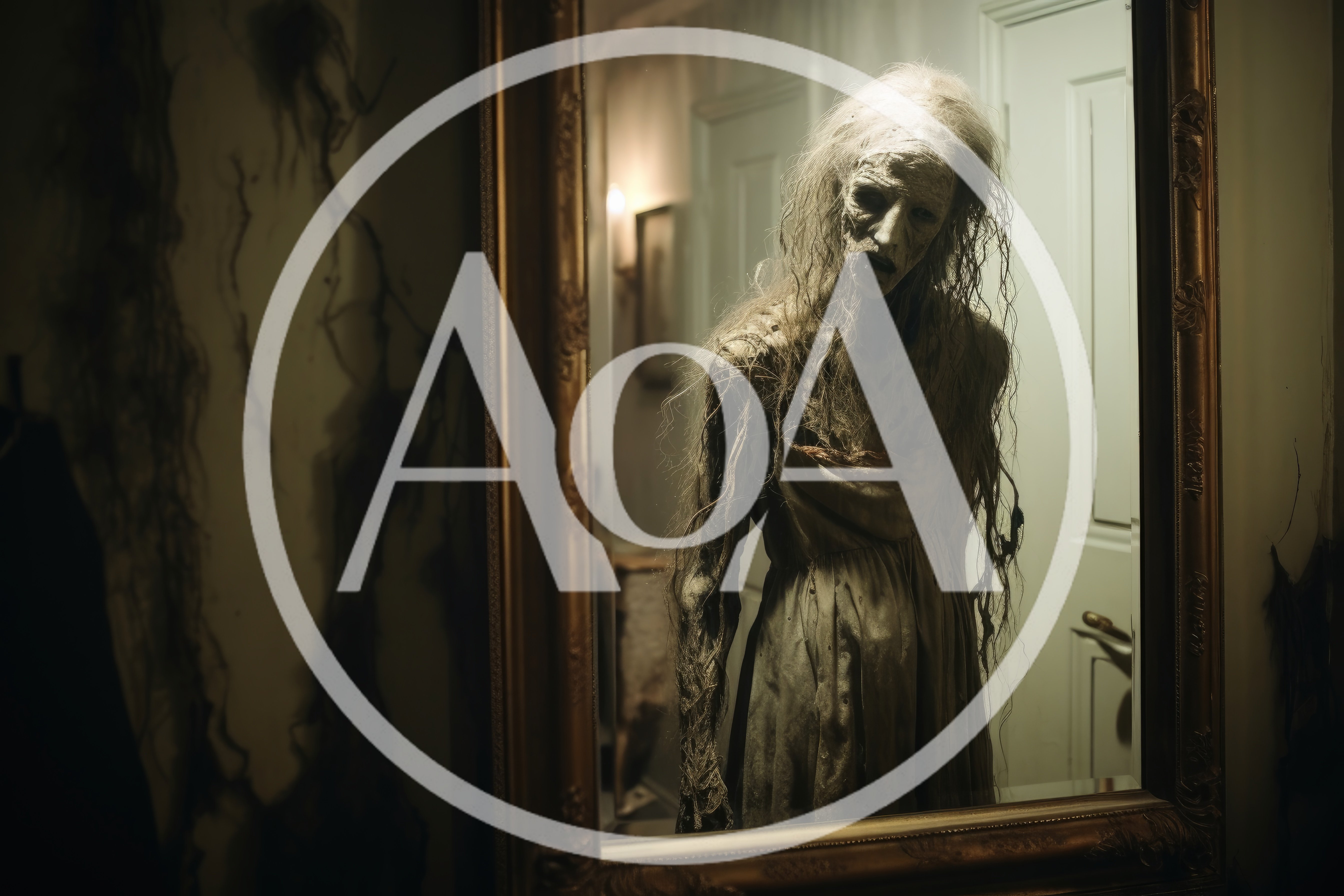 Eerie Ghostly Figure Standing Inside An Antique Mirror