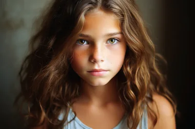 Portrait Of A Young Girl With Wavy Brown Hair