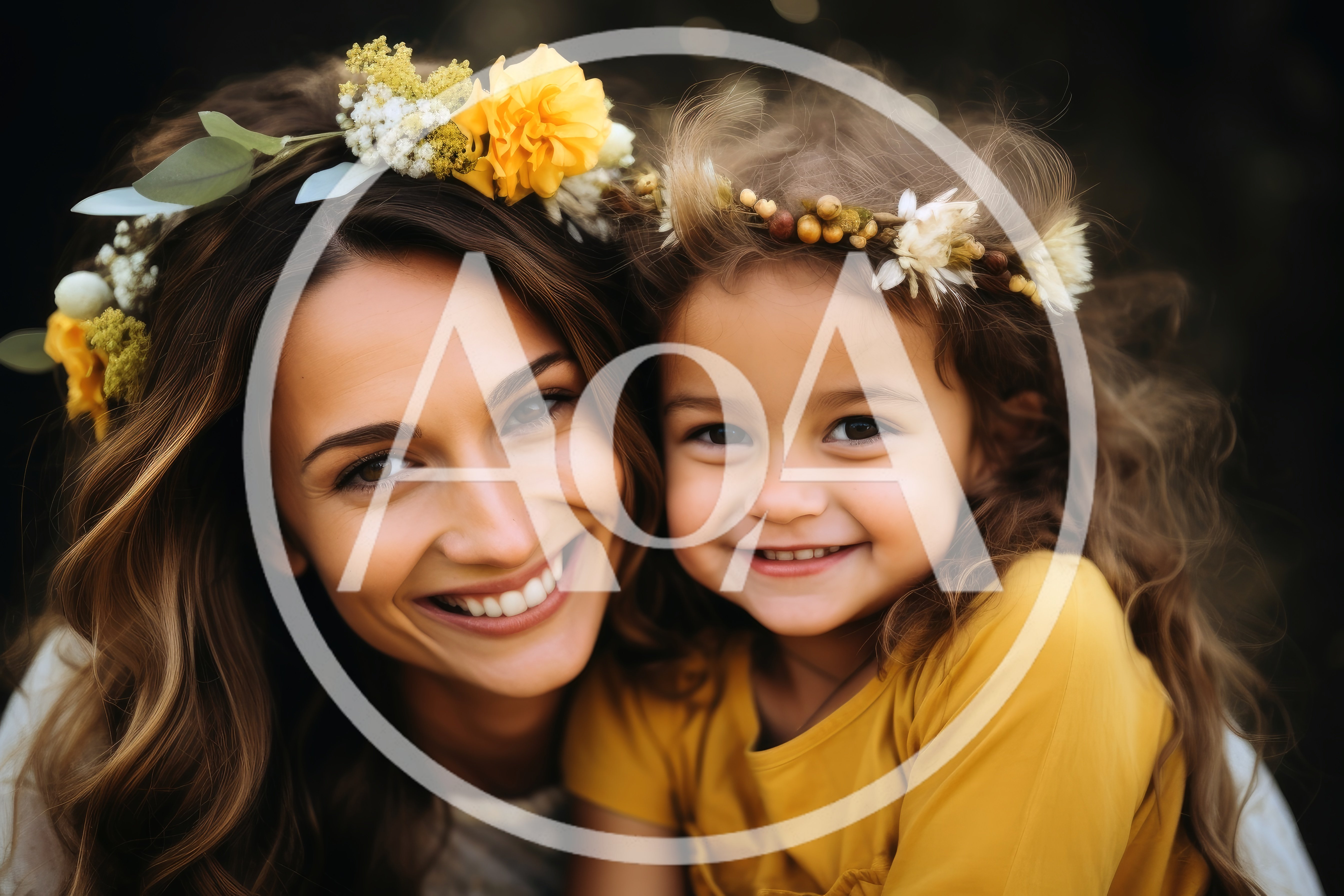Mother and Daughter Wearing Floral Crowns Smiling Together