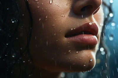 Close Up Of A Woman Face In The Rain