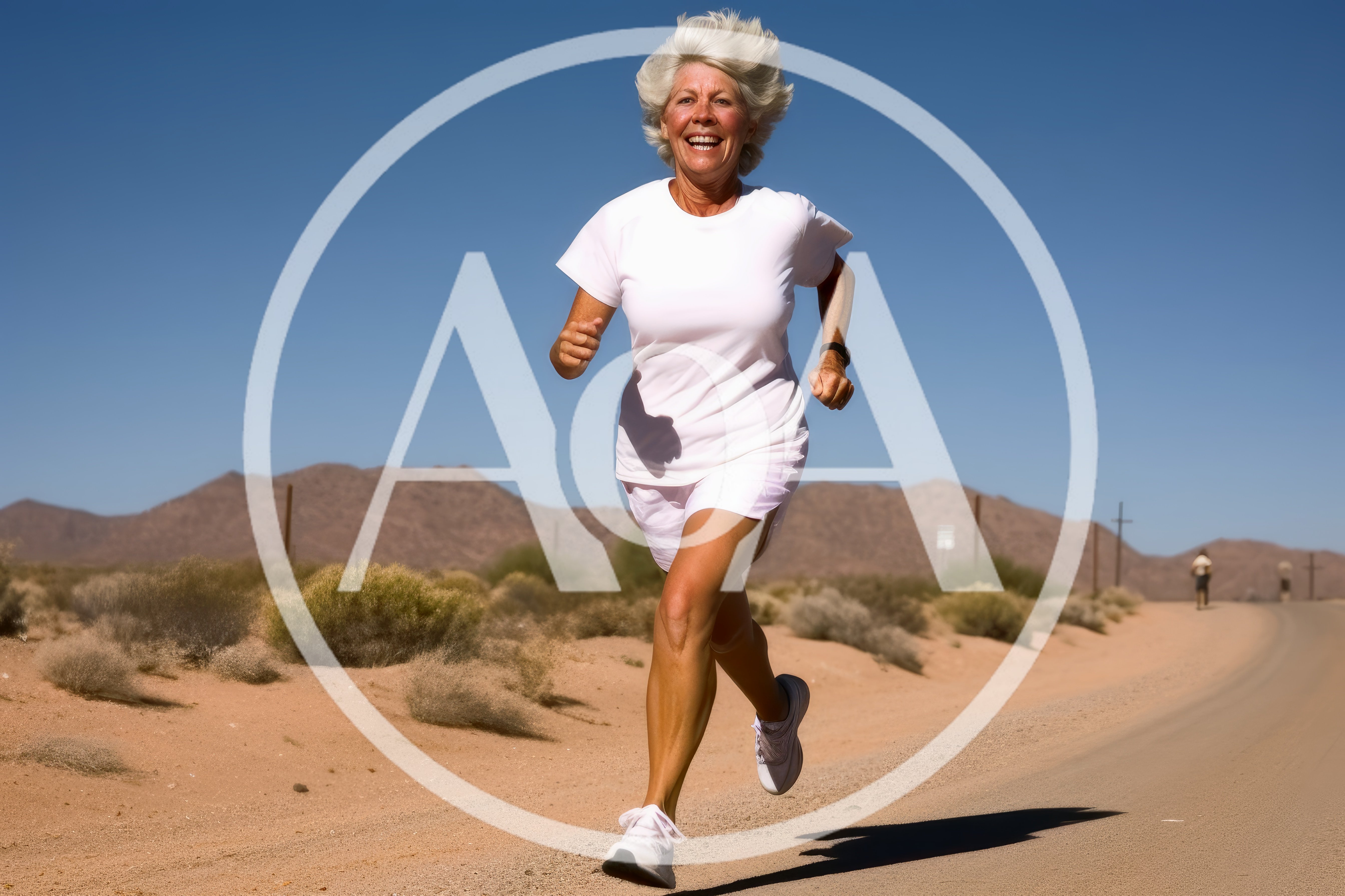 Active Senior Woman Running on Desert Road