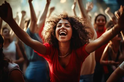 Excited Young Woman Celebrating At A Music Festival