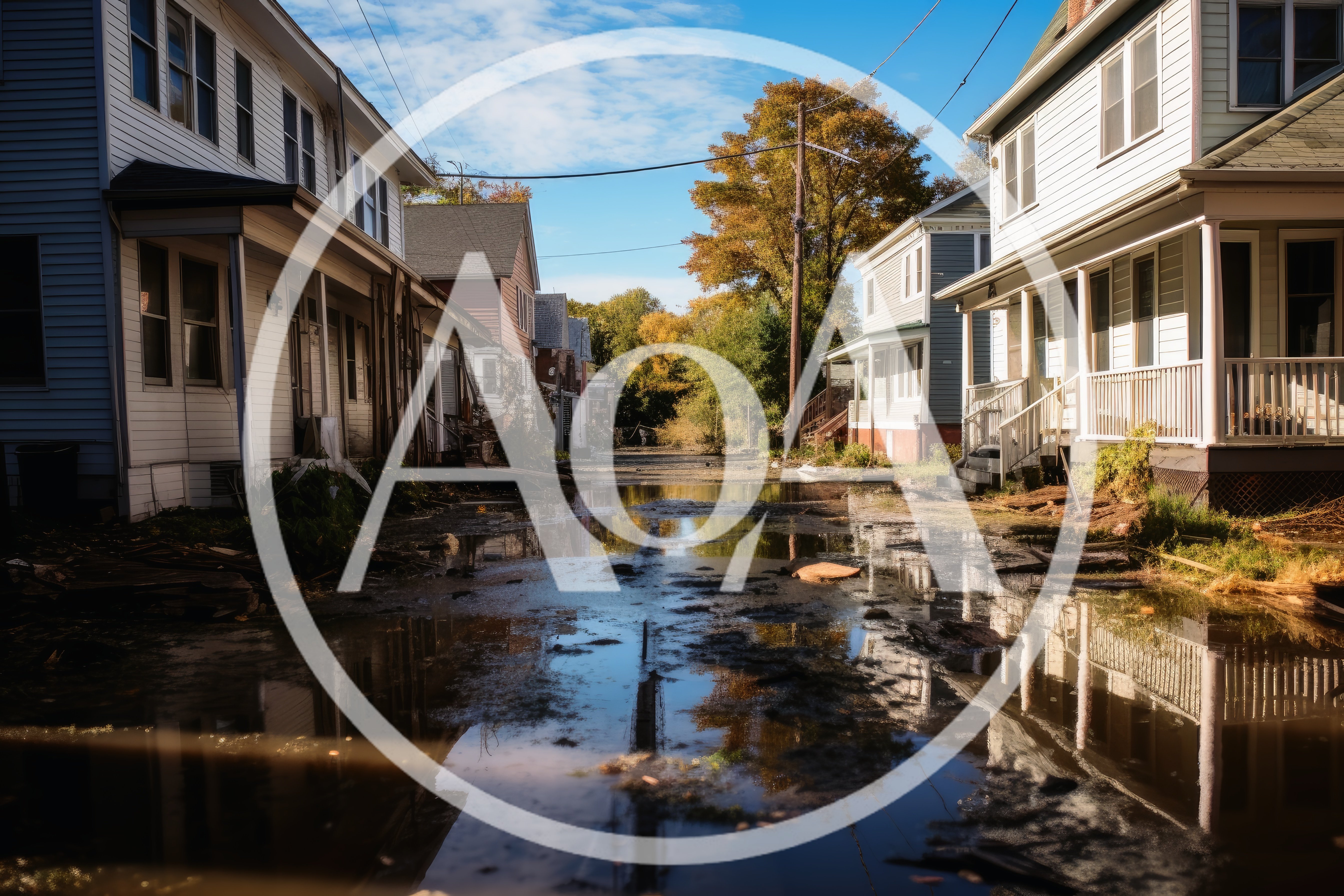 Flooded Residential Street In A Dilapidated Neighborhood
