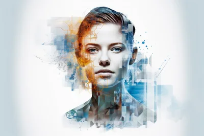 Digital Portrait Of A Woman With Abstract Geometric Elements
