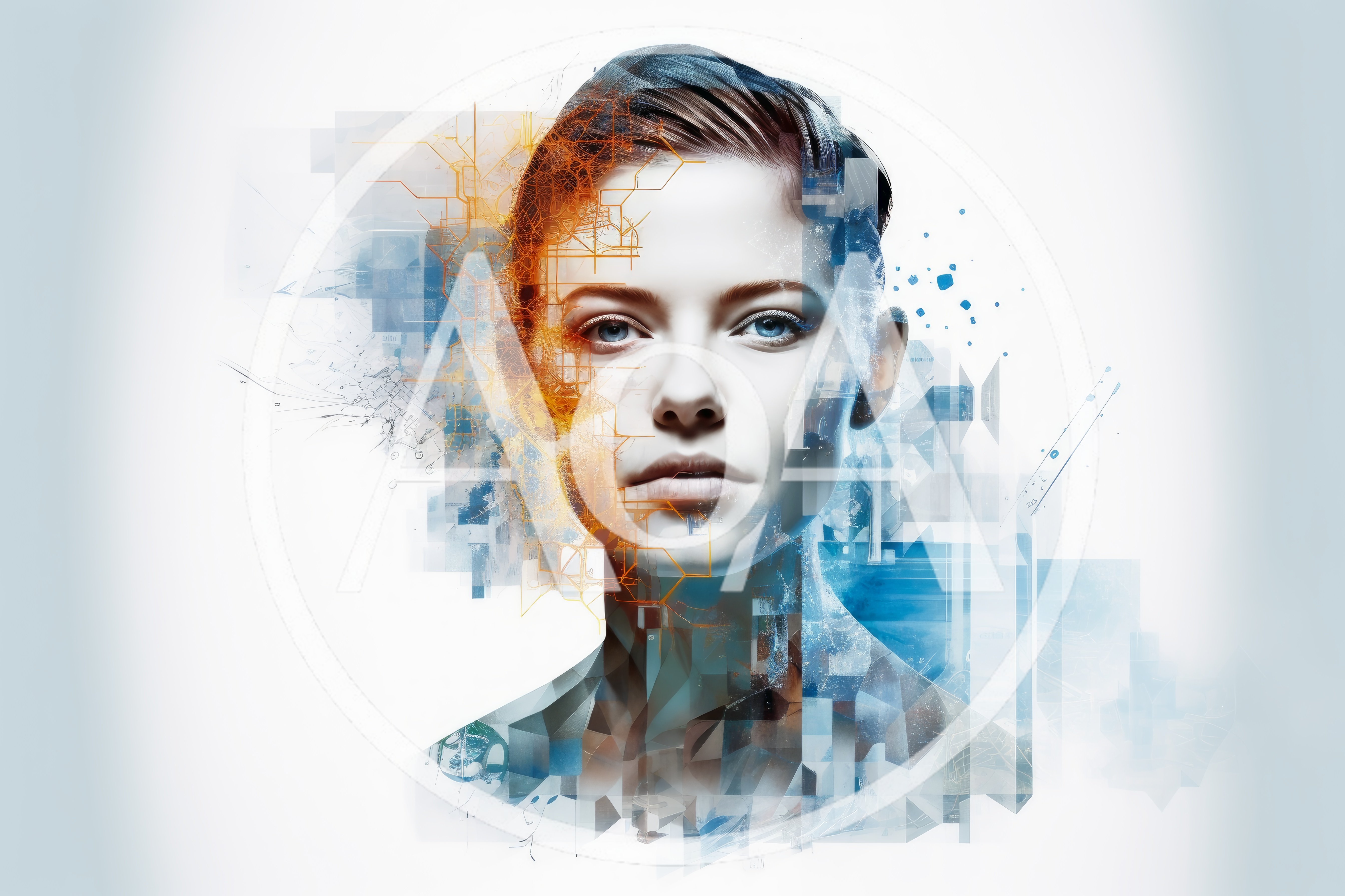 Digital Portrait Of A Woman With Abstract Geometric Elements