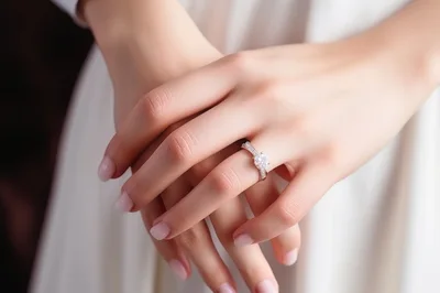 Close Up Of A Bride Wearing An Engagement Ring