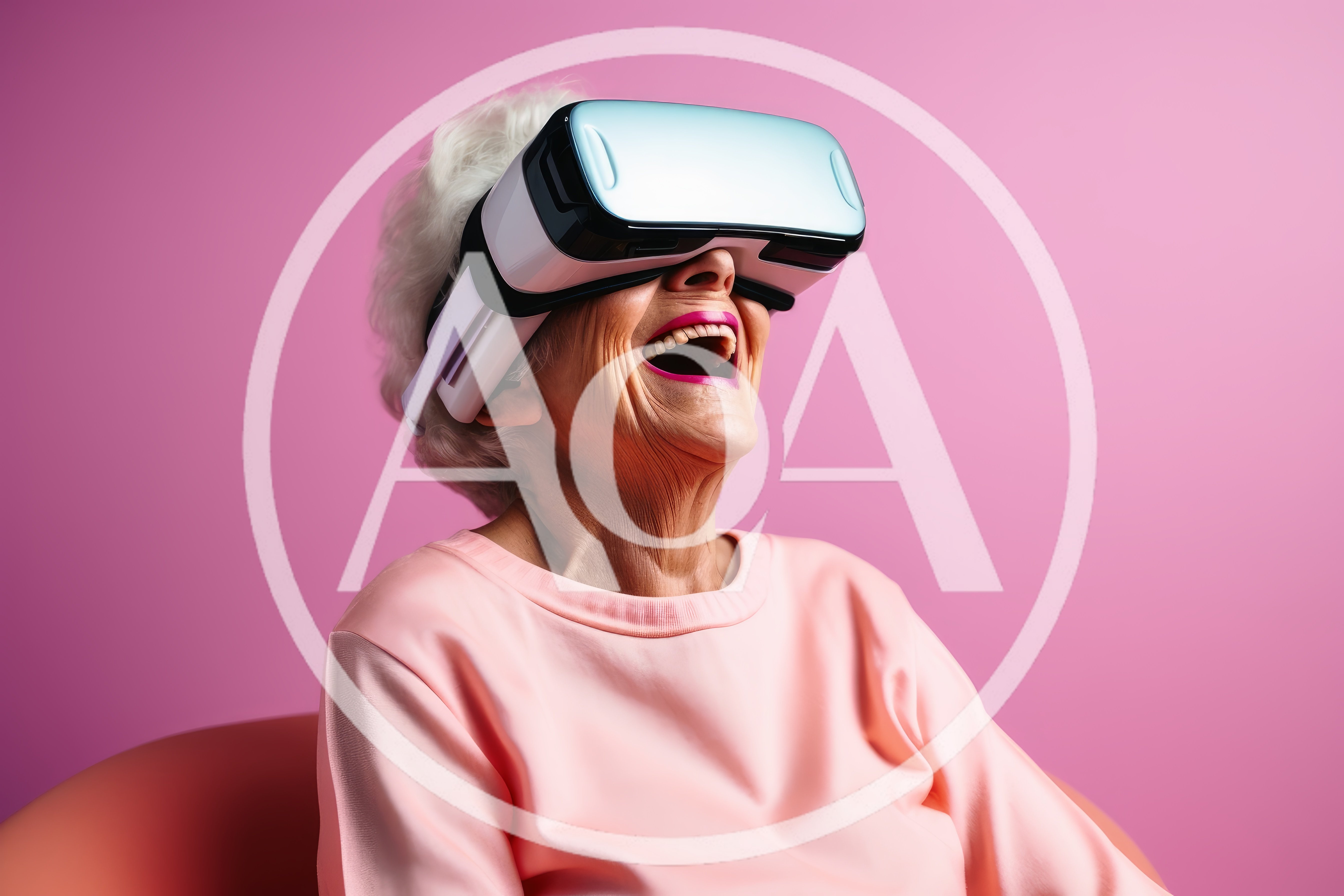 Elderly Woman Laughing While Wearing Virtual Reality Headset