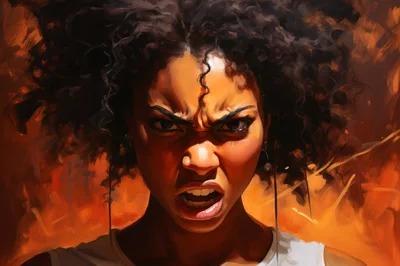 Portrait Of An Angry Woman With Curly Hair