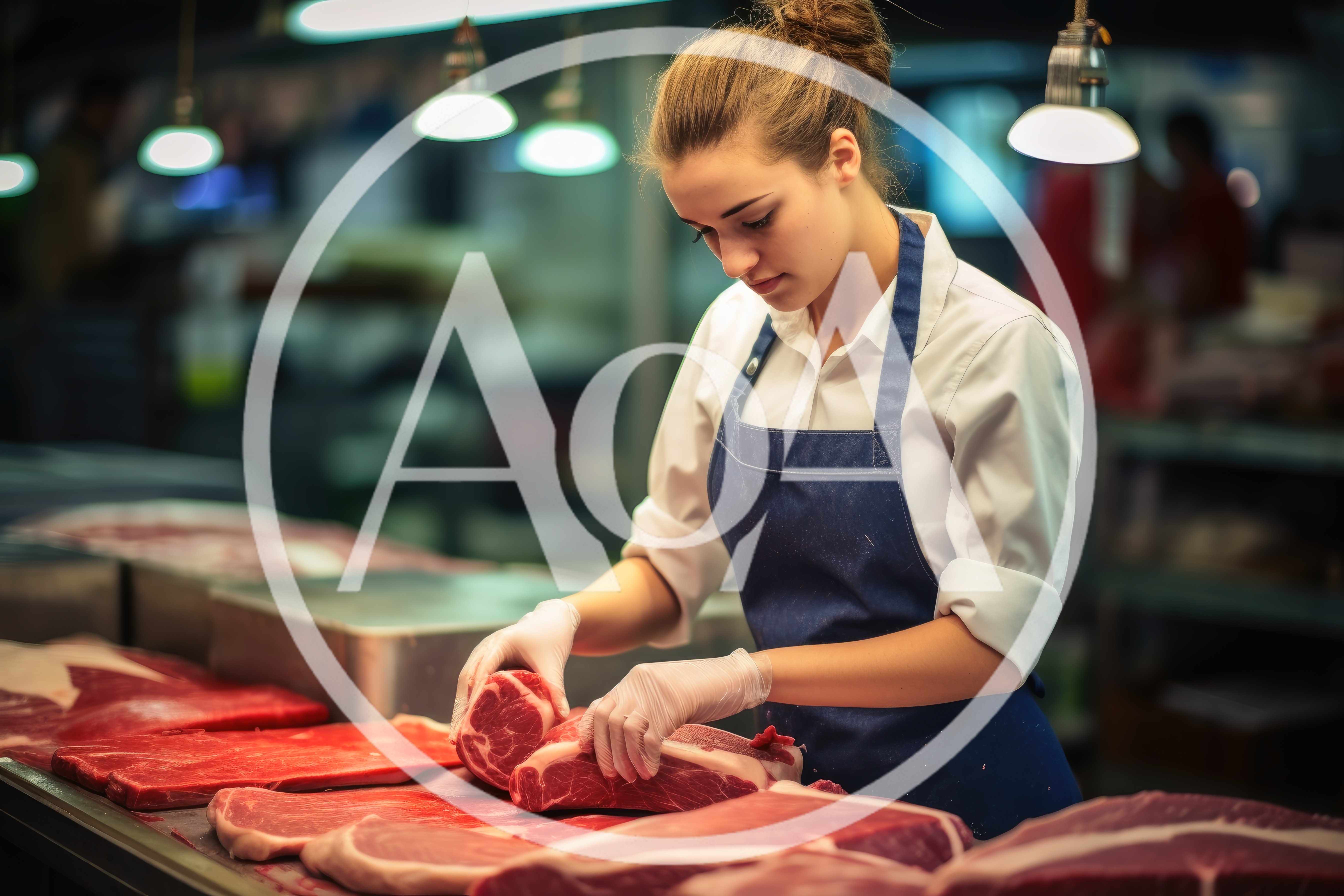 Butcher Preparing Fresh Raw Meat Cuts